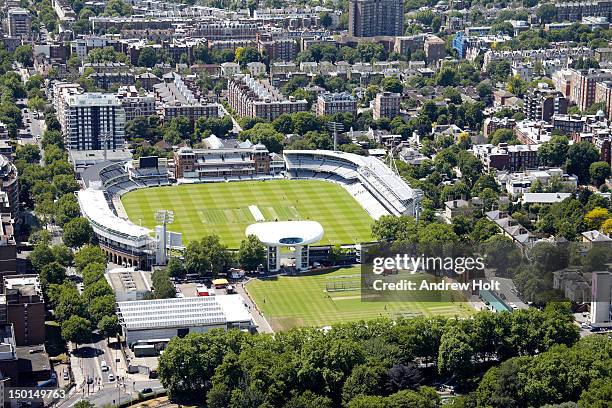 aerial view of lords cricket ground - lords cricket ground view stock-fotos und bilder