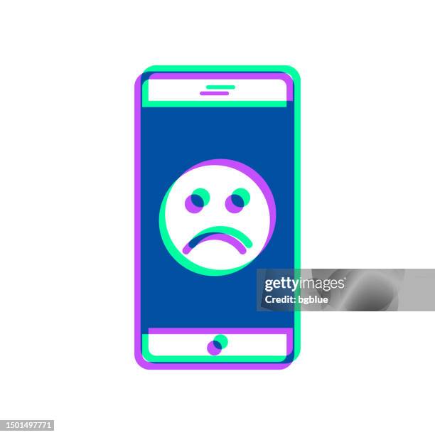 smartphone with sad emoji. icon with two color overlay on white background - disappointing phone stock illustrations
