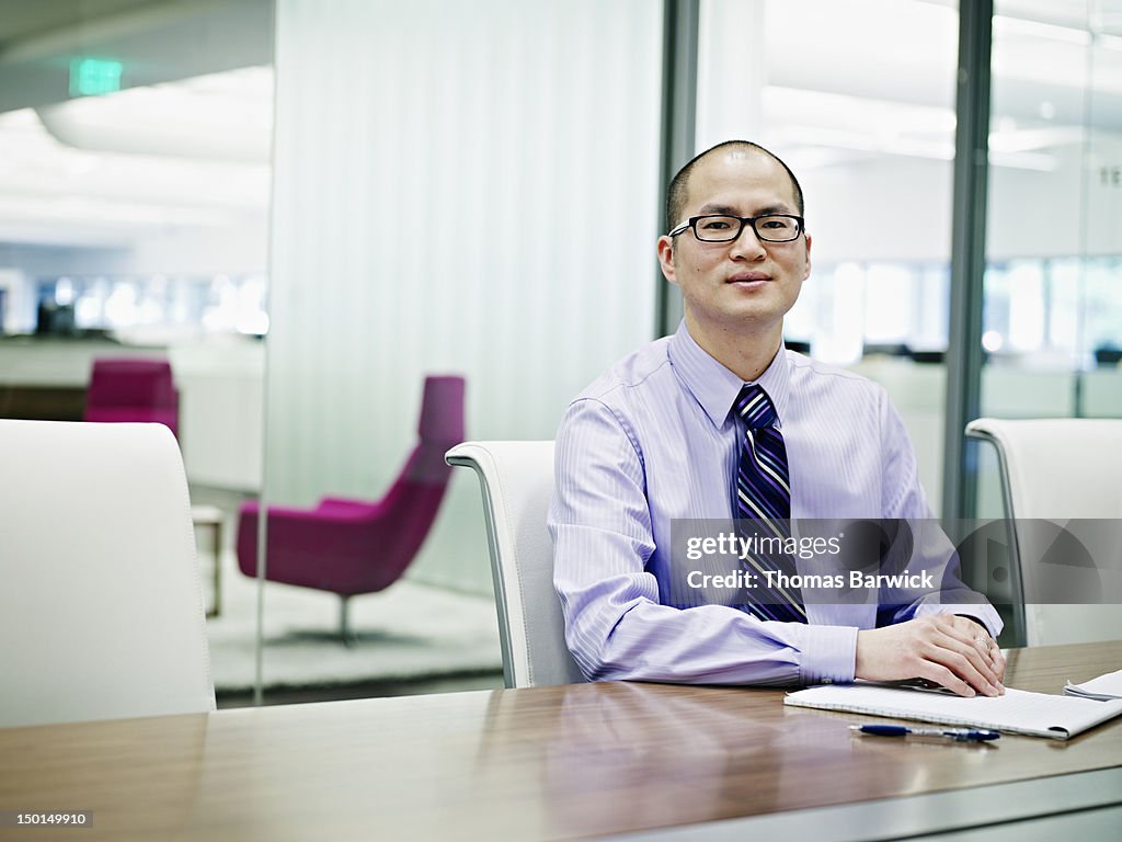 Businessman seated at conference table portrait