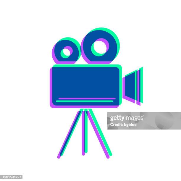 movie camera with tripod. icon with two color overlay on white background - vintage television white background stock illustrations