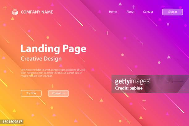 landing page template - abstract design with geometric shapes - trendy purple gradient - meteor shower stock illustrations
