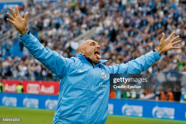 Zenit St. Petersburg head coach Luciano Spalletti celebrates victory during the Russian Premier League match between FC Zenit St. Petersburg and FC...