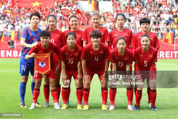 Players of Vietnam pose for a team photo prior to the Women's international friendly between Germany and Vietnam at Stadion Am Bieberer Berg on June...