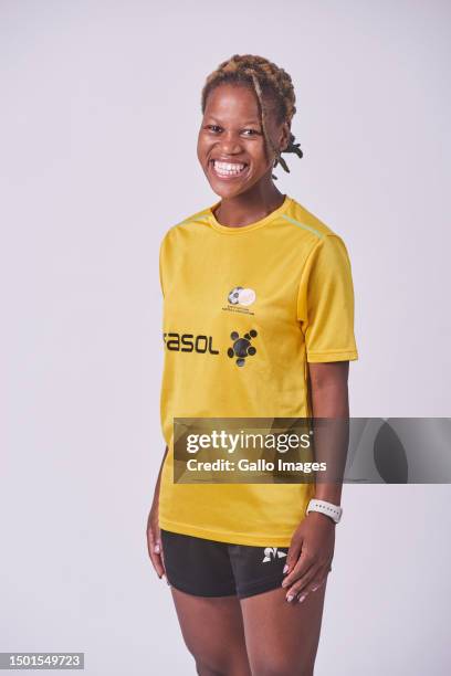 Noxolo Cesane during the South Africa women's national soccer team portrait session at Sunnyside Park Hotel on June 20, 2023 in Johannesburg, South...