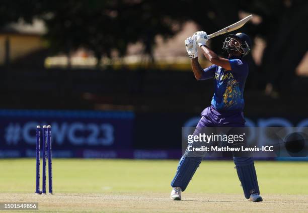Dimuth Karunarathana of Sri Lanka looks on after being bowled by Mark Adair of Ireland during the ICC Men's Cricket World Cup Qualifier Zimbabwe 2023...
