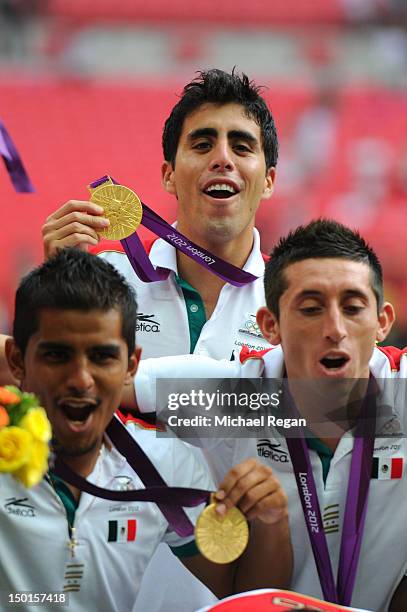 Nestor Vidrio of Mexico celebrates winning the gold medal after the Men's Football Final between Brazil and Mexico on Day 15 of the London 2012...