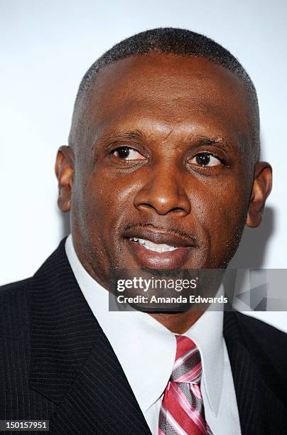 Former NFL player Tim Brown arrives at the 12th Annual Harold Pump Foundation Gala on August 10, 2012 in Los Angeles, California.