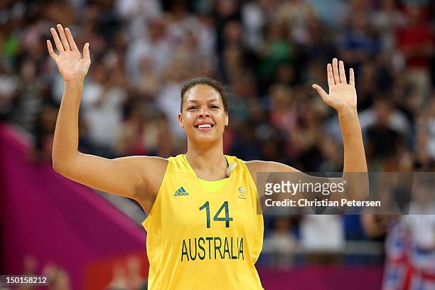 Liz Cambage of Australia celebrates after they won 83-74 agaist Russia during the Women's Basketball Bronze Medal game on Day 15 of the London 2012...