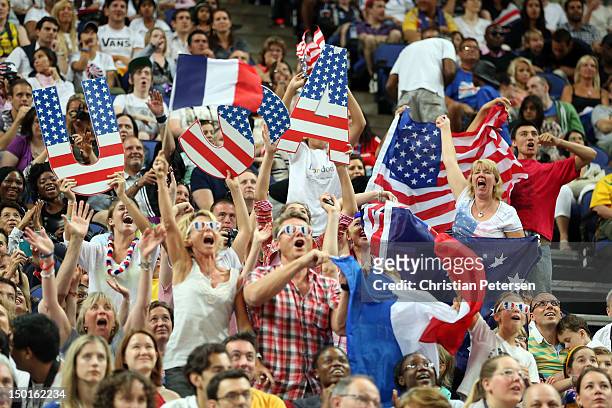 Fans show support for the UNited States prior to the Gold medal game against France during the Women's Basketball on Day 15 of the London 2012...