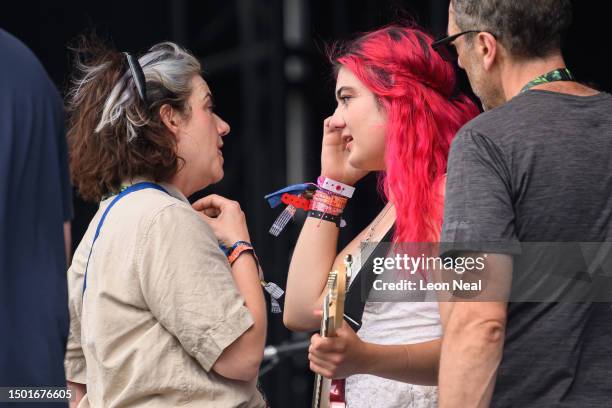 Eaves Wilder is given words of encouragement by her parents Caitlin Moran and Peter Paphides ahead of her performance on the Other Stage as a last...