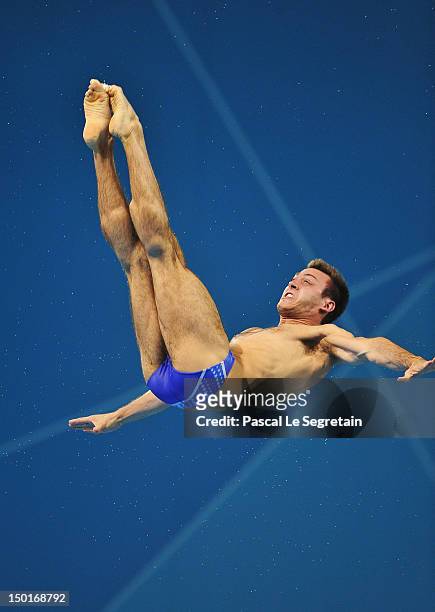 Nicholas McCrory of the United States competes in the Men's 10m Platform Diving Final on Day 15 of the London 2012 Olympic Games at the Aquatics...
