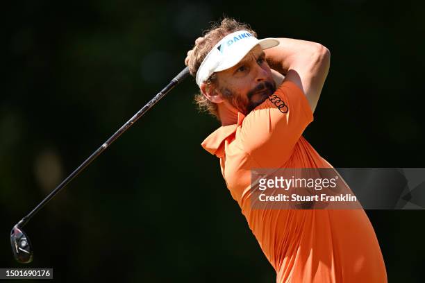 Joost Luiten of The Netherlands tees off on the 4th hole during Day Four of the BMW International Open at Golfclub Munchen Eichenried on June 25,...