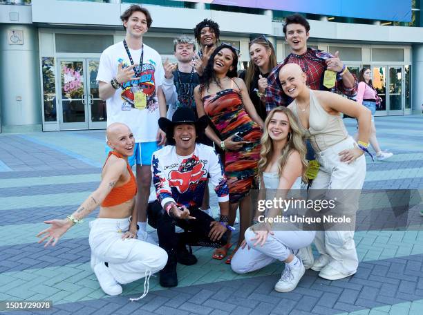 Content Creators pose for a pic at VidCon Anaheim 2023 at Anaheim Convention Center on June 24, 2023 in Anaheim, California.