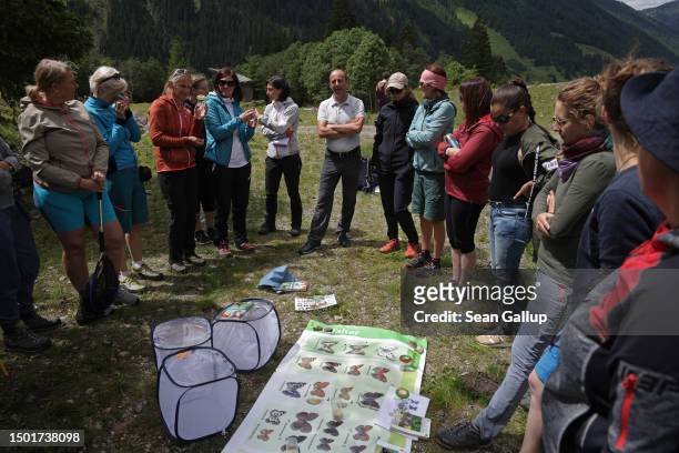 Johannes Ruedisser , of the Institute of Ecology at the University of Innsbruck and head of the Viel-Falter program, addresses volunteers helping in...