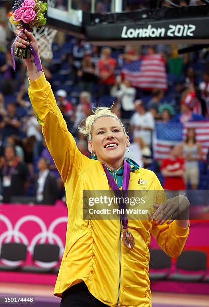 Lauren Jackson of Australia celebrates with her bronze medal during the medal ceremony for the Women's Basketball on Day 15 of the London 2012...