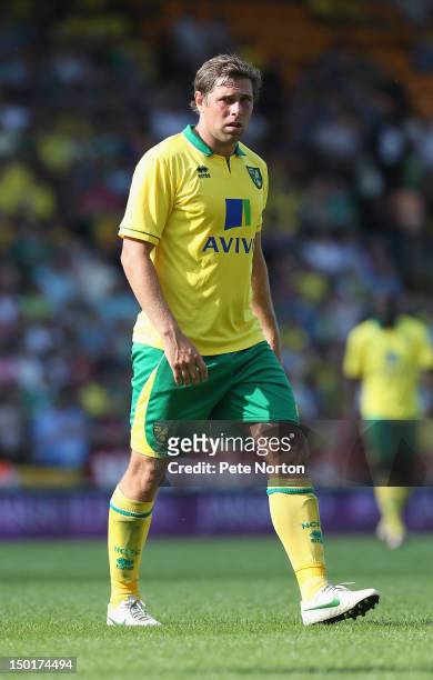 Grant Holt of Norwich City in action during the pre season match between Norwich City and Borussia Monchengladbach at Carrow Road on August 11, 2012...