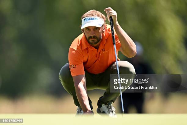 Joost Luiten of The Netherlands putts on the 2nd green during Day Four of the BMW International Open at Golfclub Munchen Eichenried on June 25, 2023...