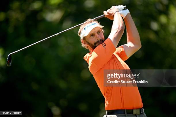 Joost Luiten of The Netherlands tees off on the 7th hole during Day Four of the BMW International Open at Golfclub Munchen Eichenried on June 25,...