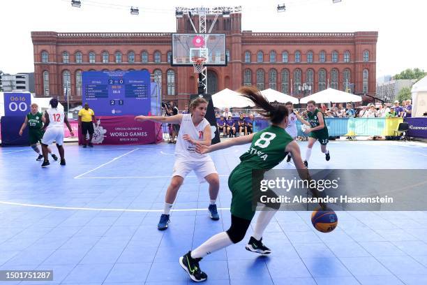 General action during the Women's Team Competition 3x3 Basketball Gold Medal match between against Lithuania at Neptunbrunnen in front of the Berlin...