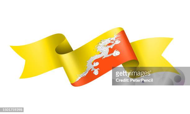 bhutan flag ribbon - vector stock illustration - bhutan stock illustrations