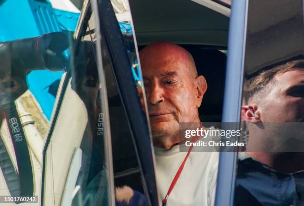 Arnon Milchan leaves the Old Ship Hotel, after giving testimony in Benjamin Netanyahu's corruption trial which is being transmitted via videolink to...