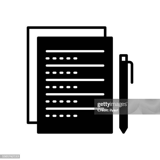 academic potential black line & fill vector icon - college student taking notes stock illustrations