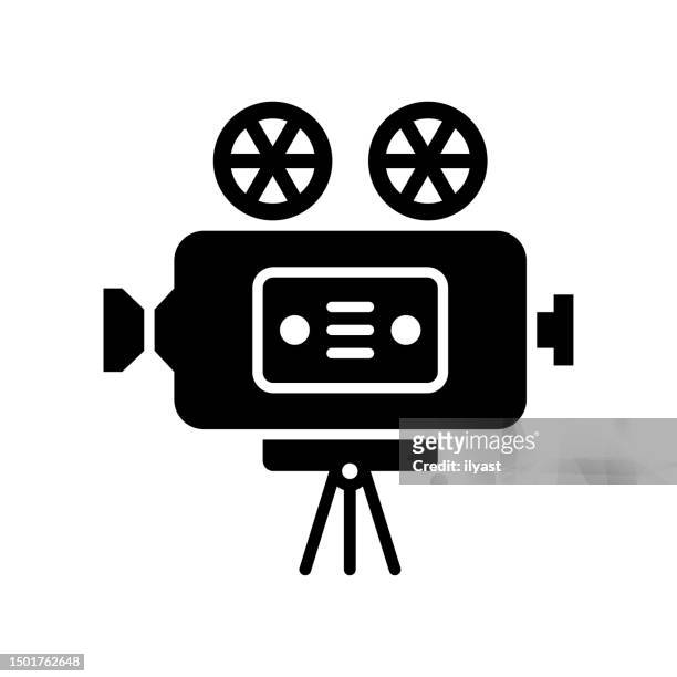 cinematic screener black line & fill vector icon - 8mm film projector stock illustrations