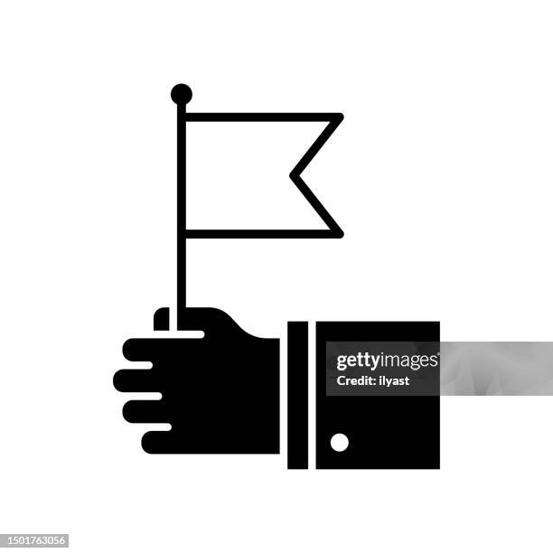 embracing peace black line & fill vector icon - white flag vector stock illustrations