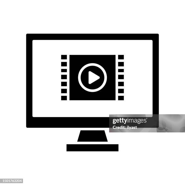 stockillustraties, clipart, cartoons en iconen met enjoying movies black line & fill vector icon - camera stand