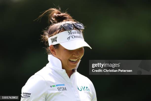 Megan Khang of the United States walks the second green during the final round of the KPMG Women's PGA Championship at Baltusrol Golf Club on June...