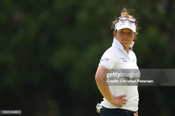 Megan Khang of the United States waits to putt on the second green during the final round of the KPMG Women's PGA Championship at Baltusrol Golf Club...