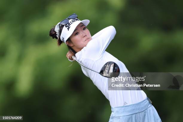Grace Kim of Australia hits a tee shot on the third hole during the final round of the KPMG Women's PGA Championship at Baltusrol Golf Club on June...
