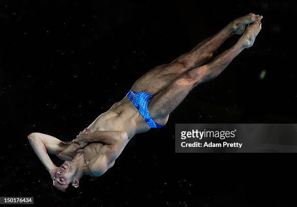 Nicholas McCrory of the United States competes in the Men's 10m Platform Diving Final on Day 15 of the London 2012 Olympic Games at the Aquatics...