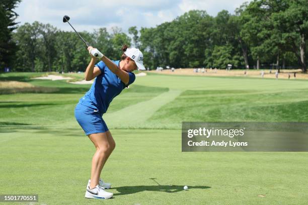 Lee-Anne Pace of South Africa hits a tee shot on the second hole during the final round of the KPMG Women's PGA Championship at Baltusrol Golf Club...