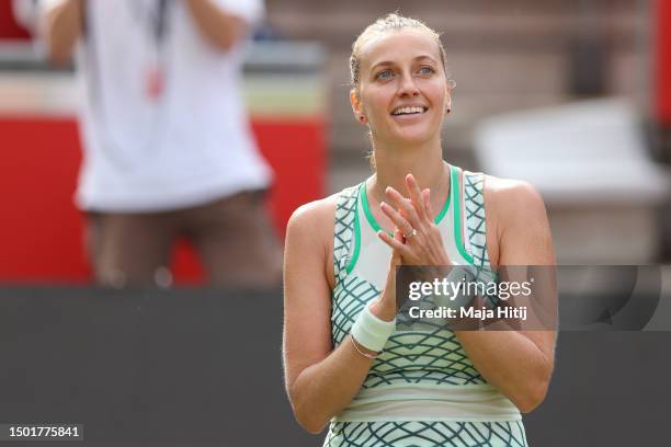 Petra Kvitova of Czech Republic celebrate after winning the final against Donna Vekic of Croatia during day nine of the bett1open 2023 Berlin at LTTC...