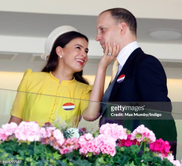 Lady Sophie Windsor and Lord Frederick Windsor watch the racing from the Royal Box as they attend day 5 of Royal Ascot 2023 at Ascot Racecourse on...