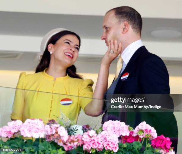 Lady Sophie Windsor and Lord Frederick Windsor watch the racing from the Royal Box as they attend day 5 of Royal Ascot 2023 at Ascot Racecourse on...