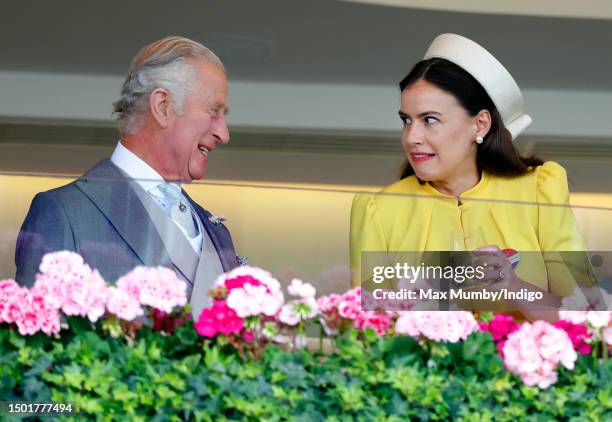 King Charles III and Lady Sophie Windsor watch the racing from the Royal Box as they attend day 5 of Royal Ascot 2023 at Ascot Racecourse on June 24,...