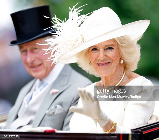 King Charles III and Queen Camilla attend day 5 of Royal Ascot 2023 at Ascot Racecourse on June 24, 2023 in Ascot, England.