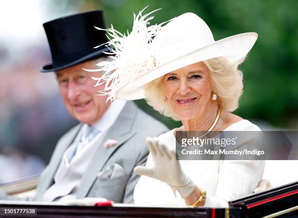 King Charles III and Queen Camilla attend day 5 of Royal Ascot 2023 at Ascot Racecourse on June 24, 2023 in Ascot, England.