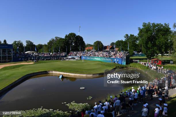 Joost Luiten of The Netherlands reacts to his missed putt on the 18th hole during Day Four of the BMW International Open at Golfclub Munchen...
