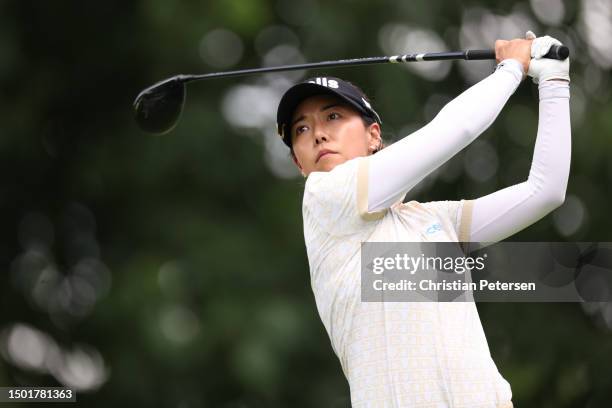 Jenny Shin of South Korea hits a tee shot on the sixth hole during the final round of the KPMG Women's PGA Championship at Baltusrol Golf Club on...