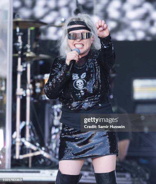 Debbie Harry of Blondie performs on the Pyramid Stage on Day 5 of Glastonbury Festival 2023 on June 25, 2023 in Somerset, United Kingdom.