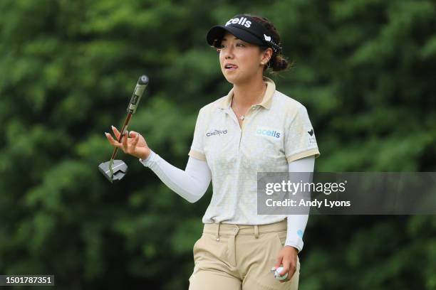 Jenny Shin of South Korea walks off the seventh green during the final round of the KPMG Women's PGA Championship at Baltusrol Golf Club on June 25,...