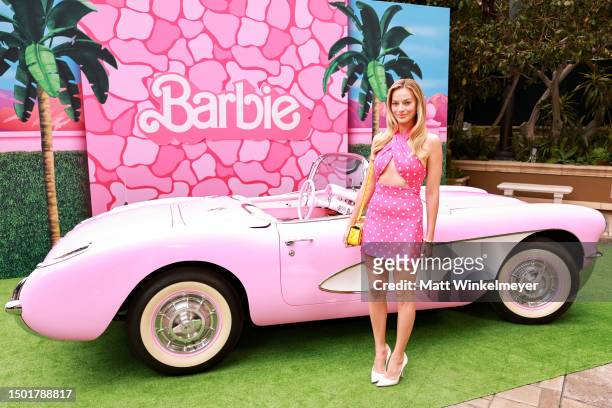 Margot Robbie attends the press junket and Photo Call for "Barbie" at Four Seasons Hotel Los Angeles at Beverly Hills on June 25, 2023 in Los...