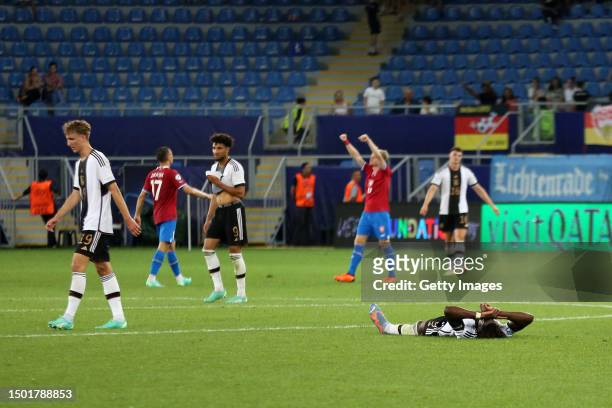 Yann Bisseck of Germany looks dejected after defeat in the UEFA Under-21 Euro 2023 match between Czechia and Germany at Batumi Arena on June 25, 2023...