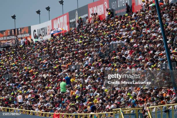 Fans look on on from the grandstand during the MotoGP race during the MotoGP of Netherlands - Race at TT Circuit Assen on June 25, 2023 in Assen,...