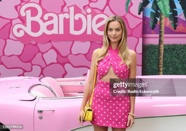 Margot Robbie attends the press junket and photo call for "Barbie" at Four Seasons Hotel Los Angeles at Beverly Hills on June 25, 2023 in Los...