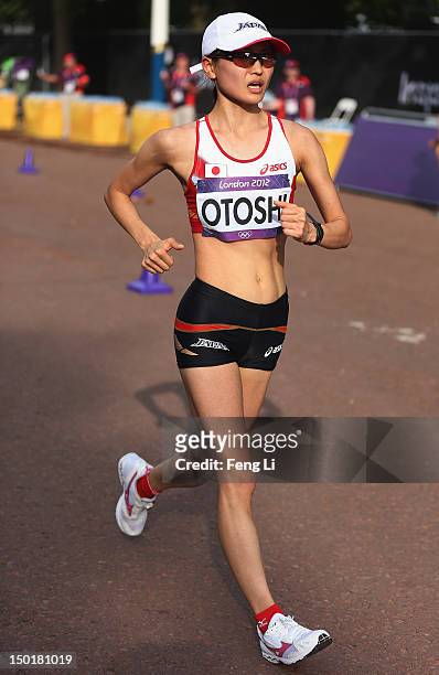 Kumi Otoshi of Japan competes during the Women's 20km Walk final on Day 15 of the London 2012 Olympic Games on the streets of London on August 11,...