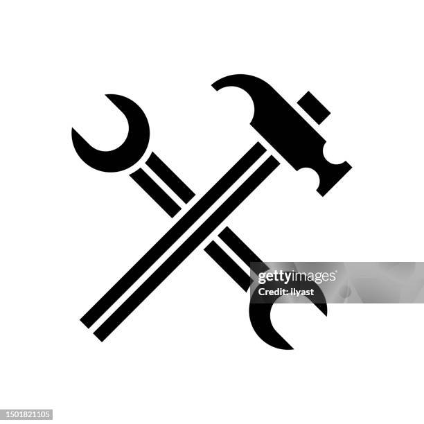 building & repairing black line & fill vector icon - hammer logo stock illustrations